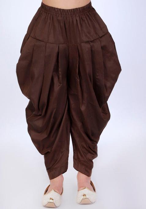 Coffee Brown Solid Cotton Dhoti For Boys 