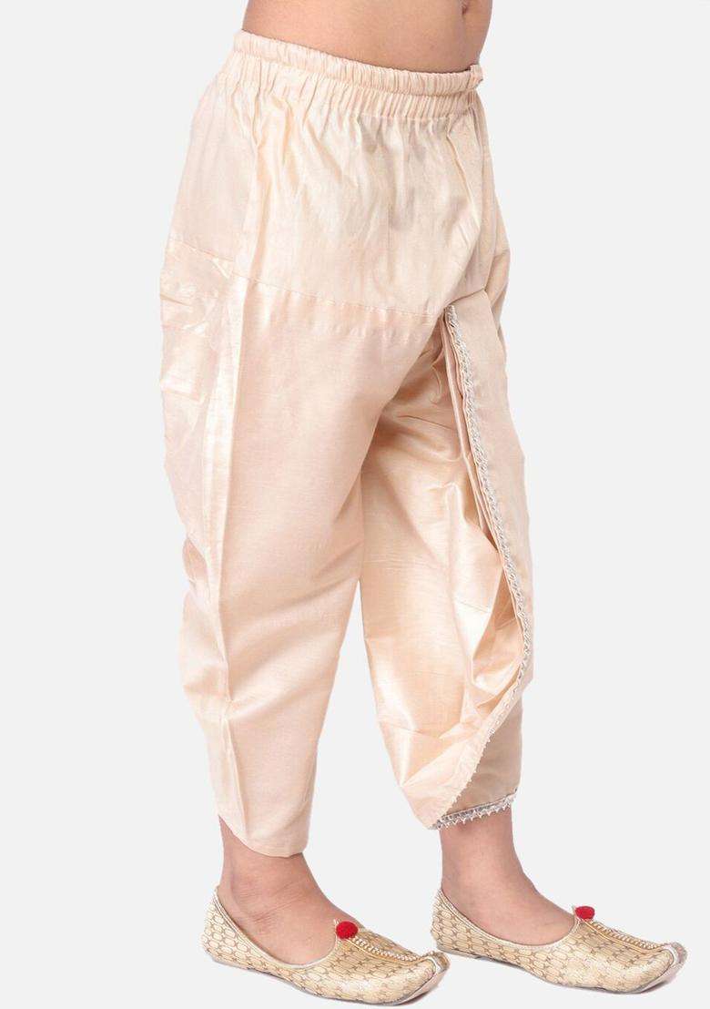 Beige Solid Cotton Dhoti For Boys  - Indya