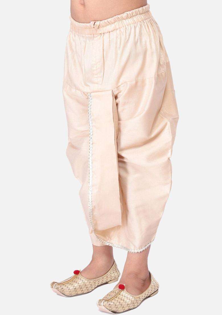Beige Solid Cotton Dhoti For Boys  - Indya
