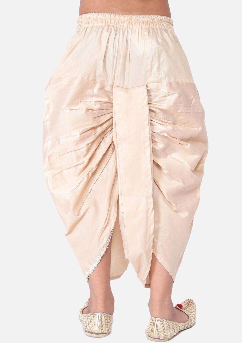 Beige Solid Cotton Dhoti For Boys  - Indya
