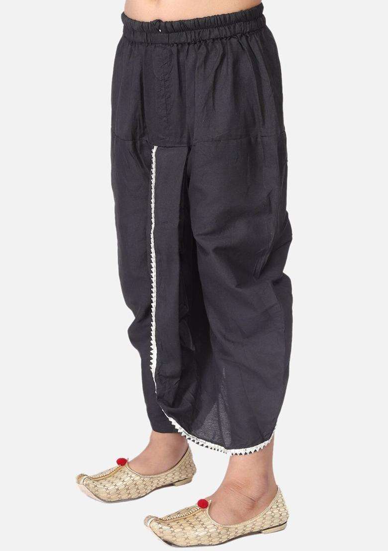 Black Solid Cotton Dhoti For Boys  - Indya