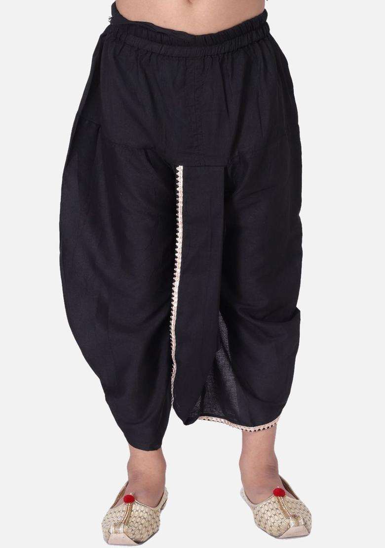 Black Solid Cotton Dhoti For Boys  - Indya