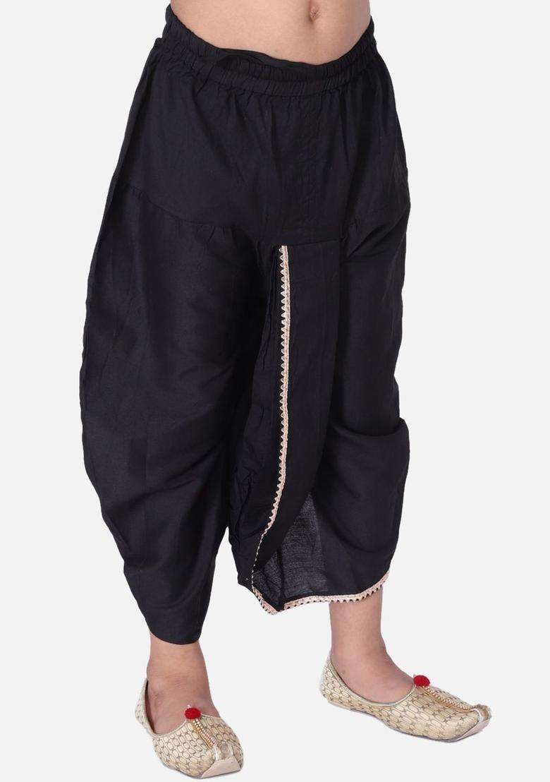 Black Solid Cotton Dhoti For Boys  - Indya