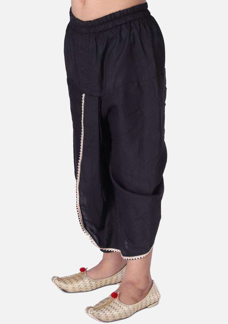 Black Solid Cotton Dhoti For Boys  - Indya