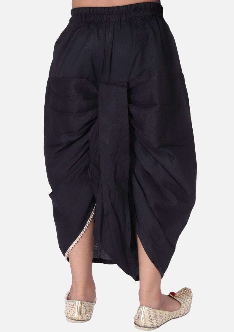 Black Solid Cotton Dhoti For Boys  - Indya