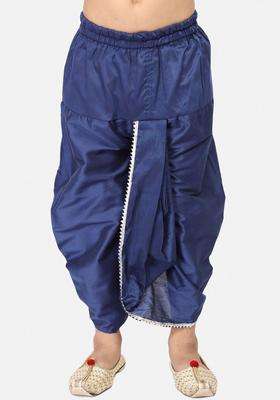 Blue Solid Cotton Dhoti For Boys 