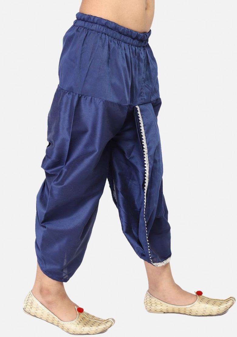 Blue Solid Cotton Dhoti For Boys  - Indya