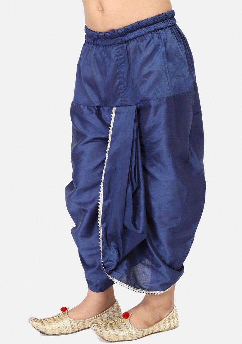 Blue Solid Cotton Dhoti For Boys  - Indya
