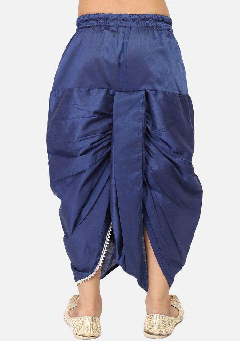 Blue Solid Cotton Dhoti For Boys  - Indya