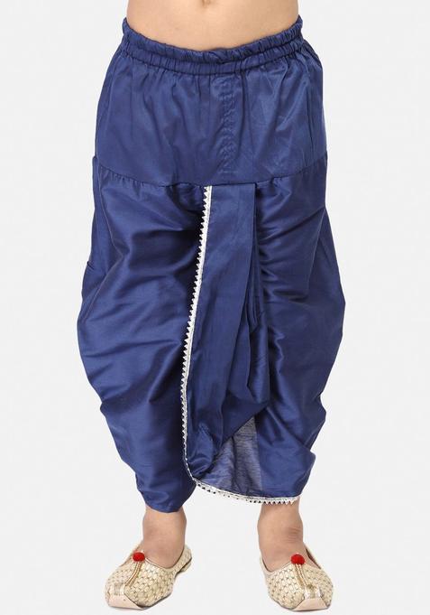 Blue Solid Cotton Dhoti For Boys 