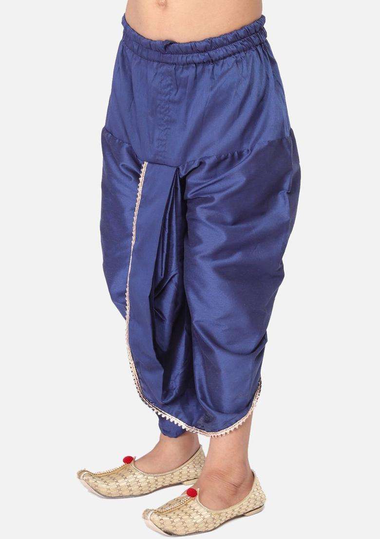Blue Solid Cotton Dhoti For Boys  - Indya