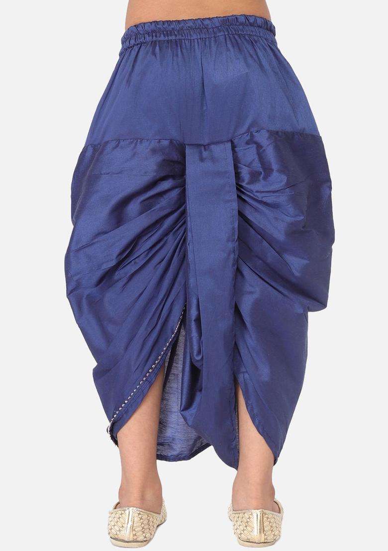 Blue Solid Cotton Dhoti For Boys  - Indya