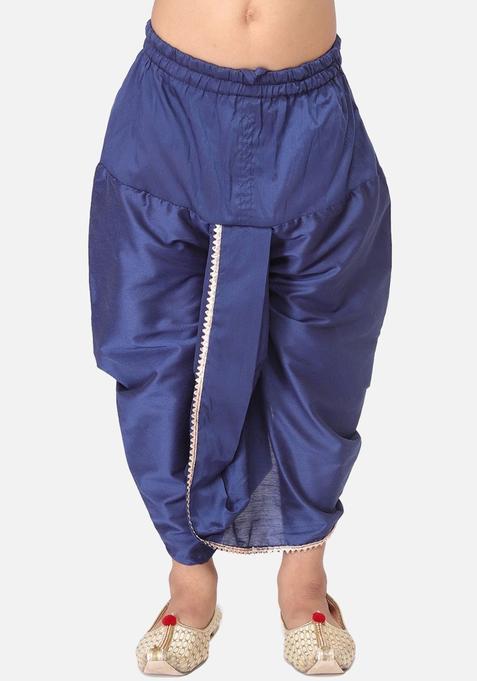 Blue Solid Cotton Dhoti For Boys 