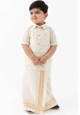 Cream Solid Cotton Dhoti For Boys 