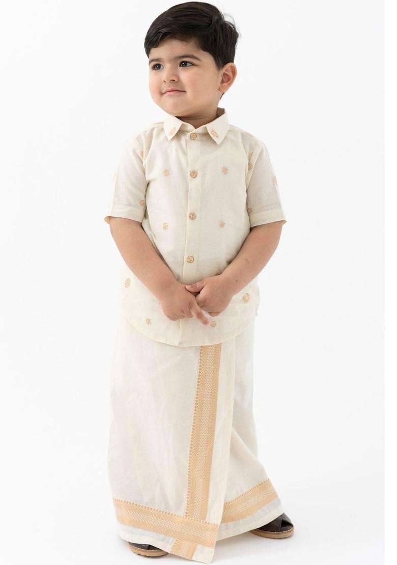Cream Solid Cotton Dhoti For Boys  - Indya