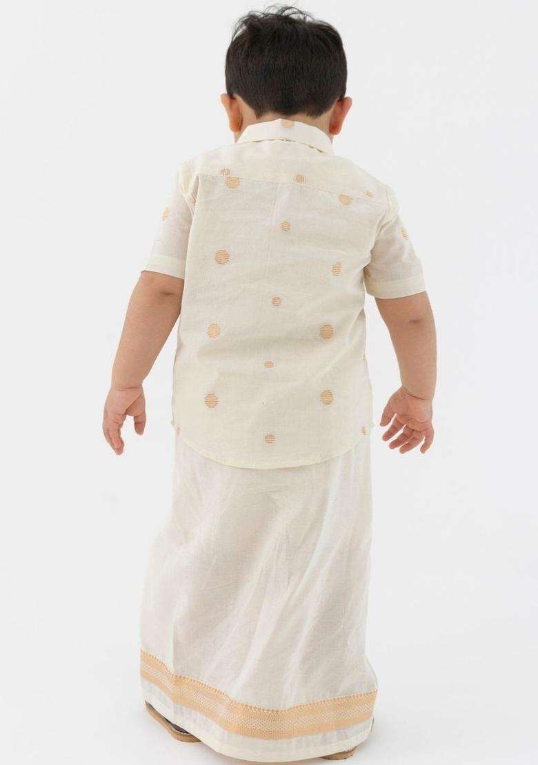 Cream Solid Cotton Dhoti For Boys  - Indya