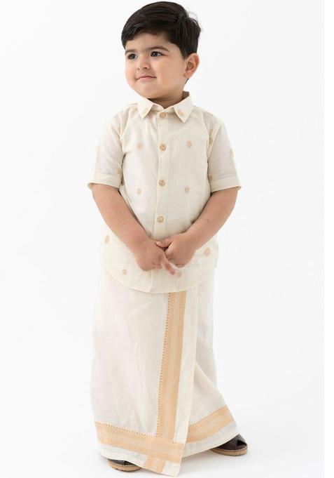 Cream Solid Cotton Dhoti For Boys 