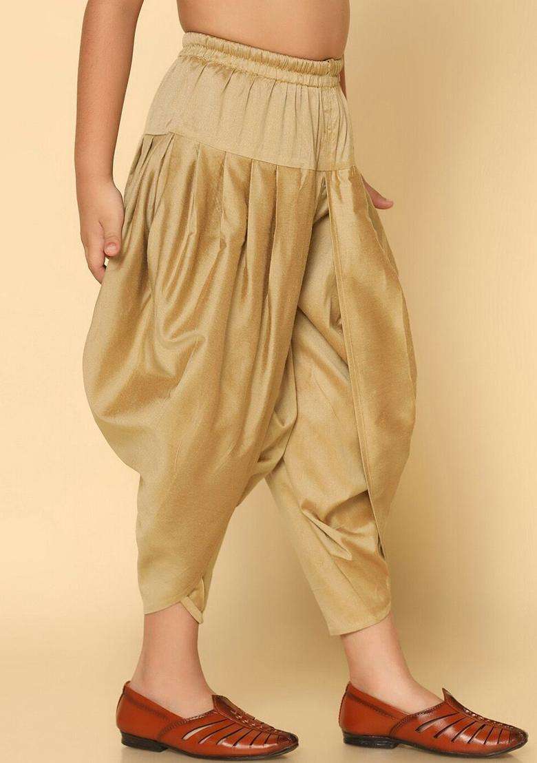 Gold Solid Cotton Dhoti For Boys  - Indya