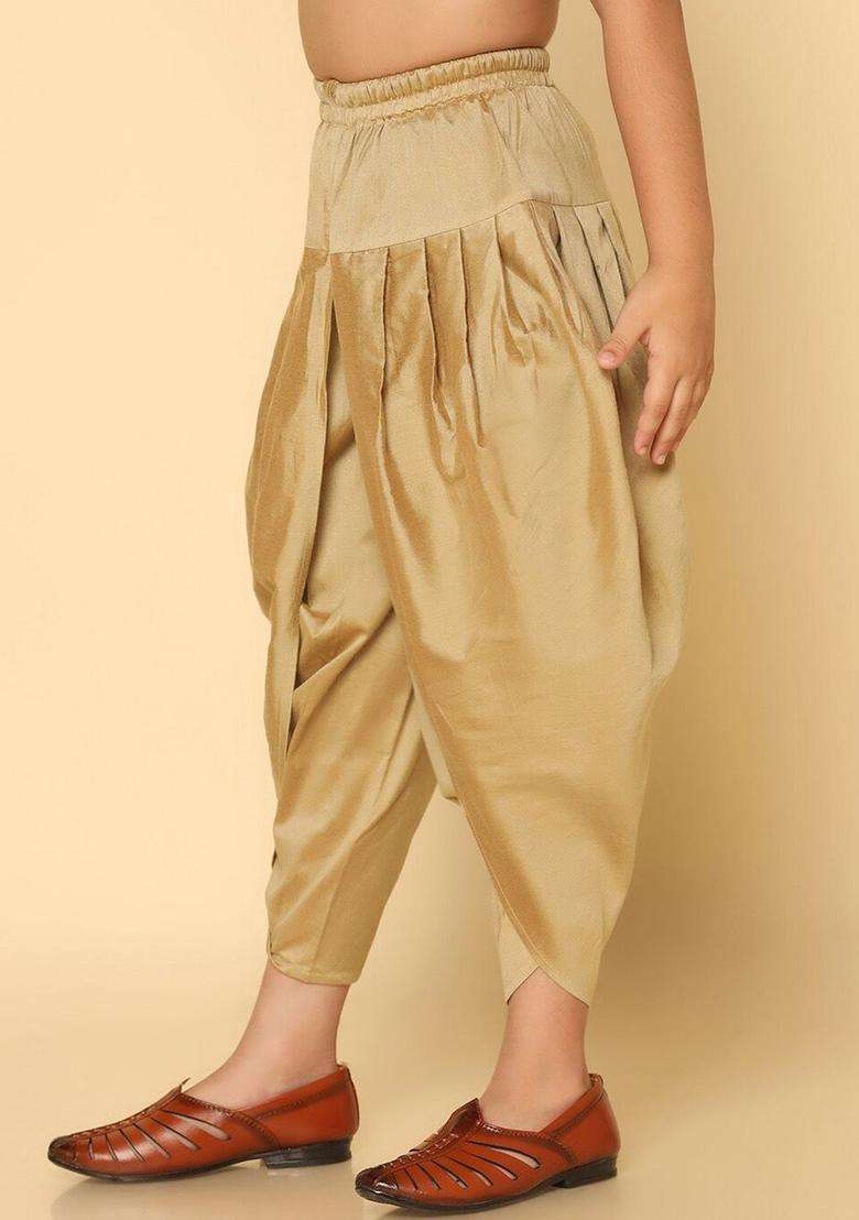 Gold Solid Cotton Dhoti For Boys  - Indya