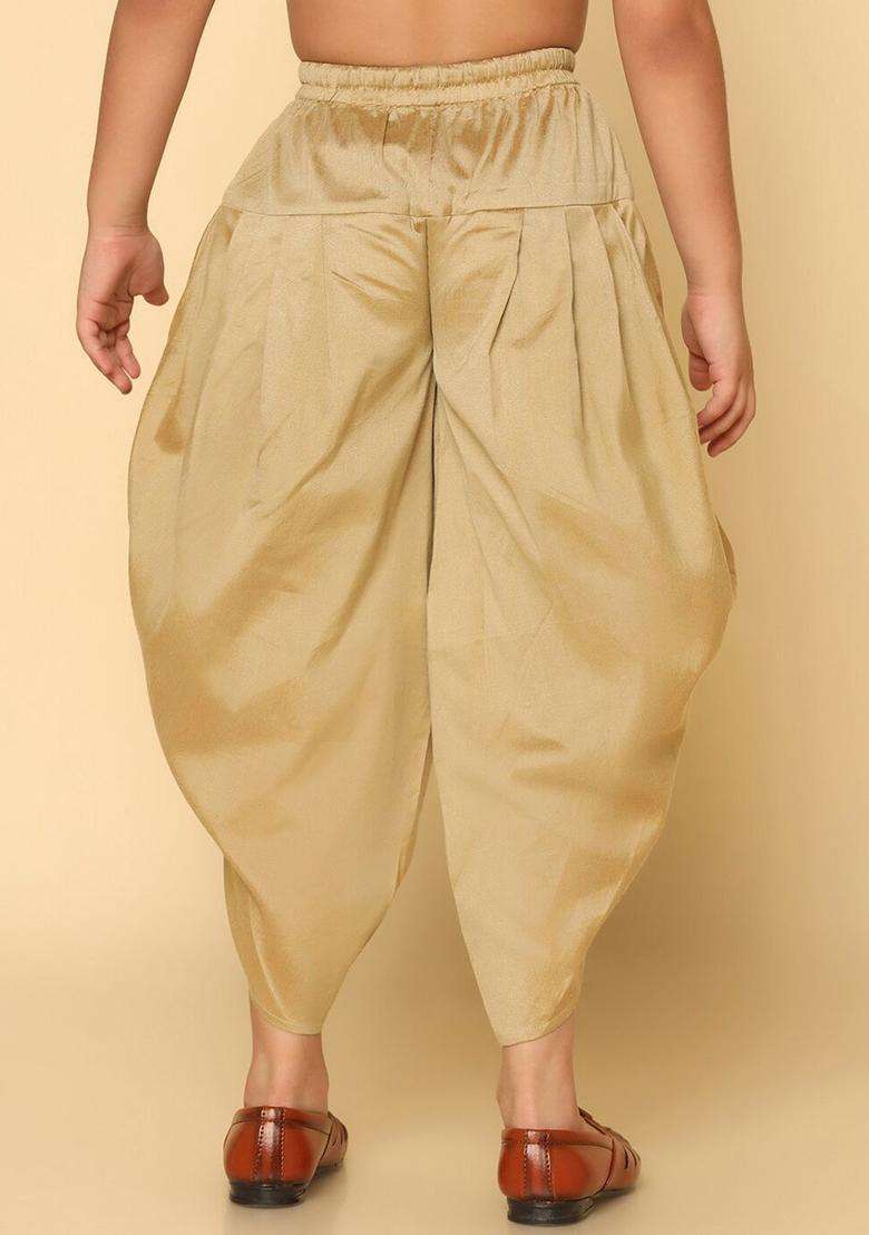 Gold Solid Cotton Dhoti For Boys  - Indya