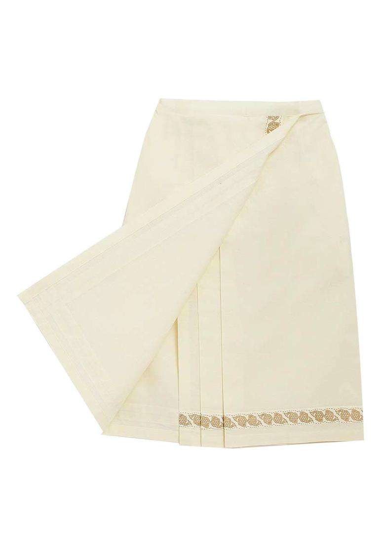 Cream Solid Cotton Dhoti For Boys  - Indya