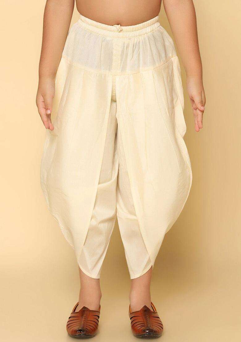 Off White Solid Cotton Dhoti For Boys  - Indya