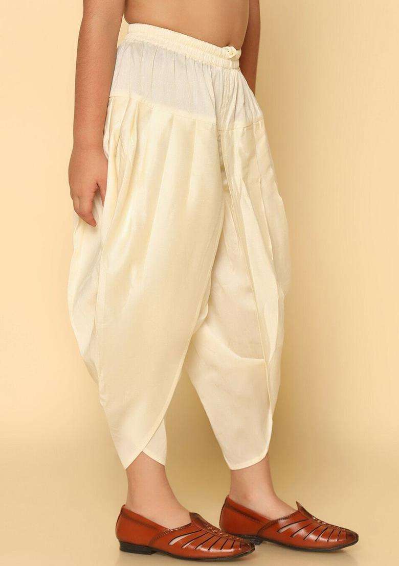 Off White Solid Cotton Dhoti For Boys  - Indya