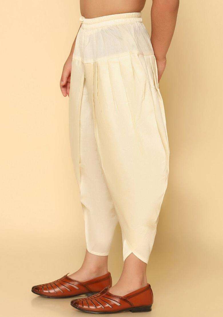 Off White Solid Cotton Dhoti For Boys  - Indya