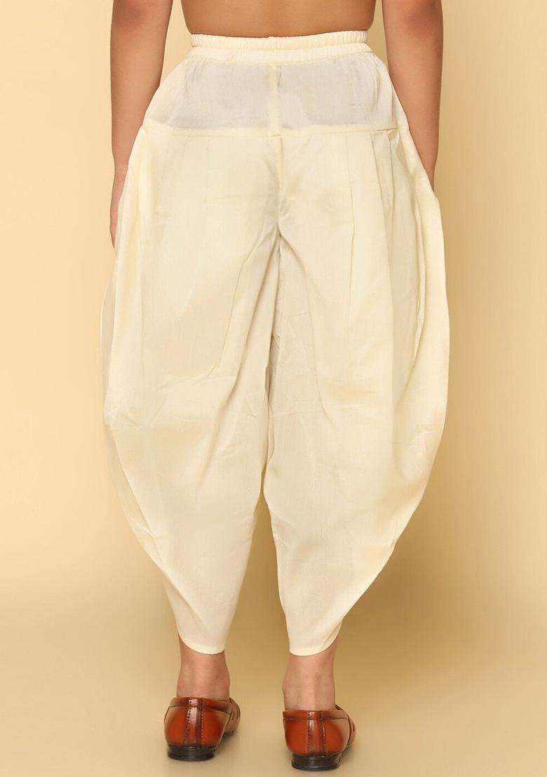Off White Solid Cotton Dhoti For Boys  - Indya