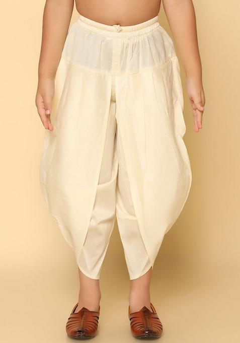 Off White Solid Cotton Dhoti For Boys 