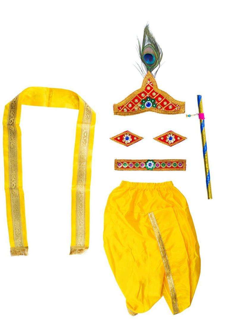 Gold Solid Silk Dhoti For Boys  - Indya