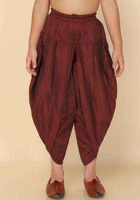 Maroon Solid Cotton Dhoti For Boys 