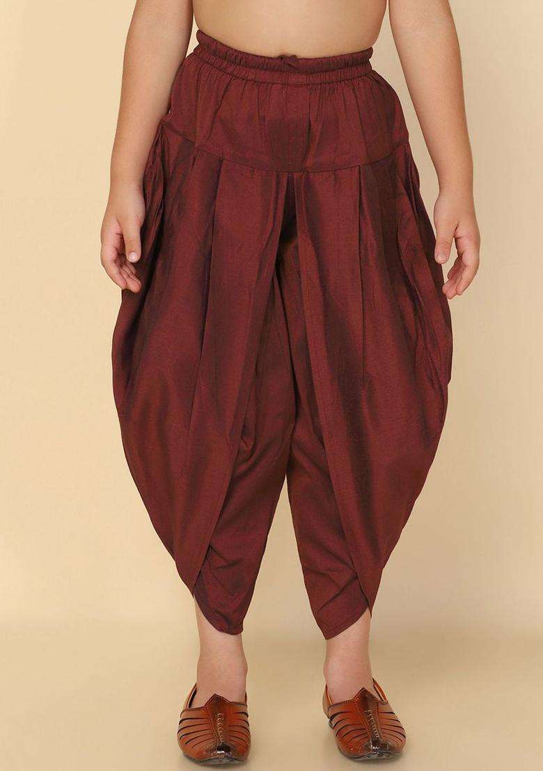 Maroon Solid Cotton Dhoti For Boys  - Indya
