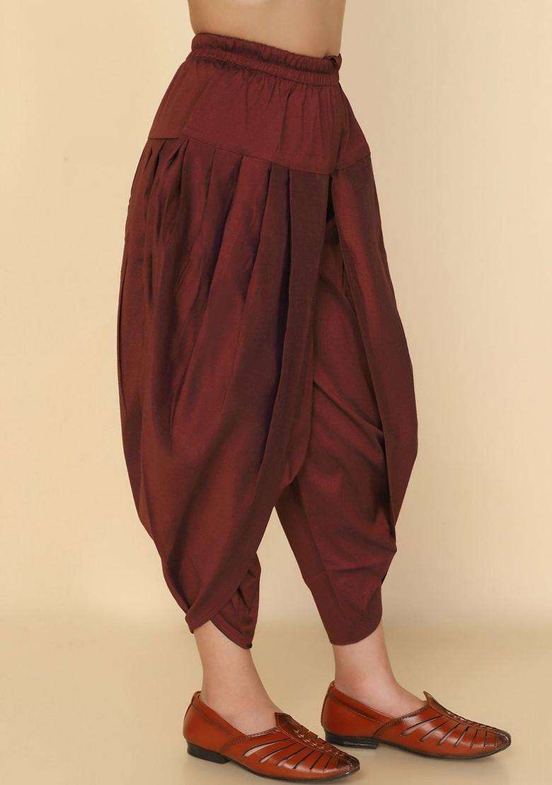 Maroon Solid Cotton Dhoti For Boys  - Indya