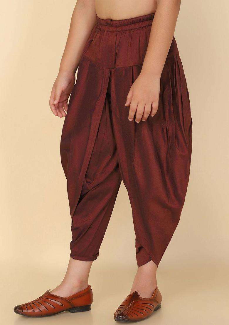 Maroon Solid Cotton Dhoti For Boys  - Indya