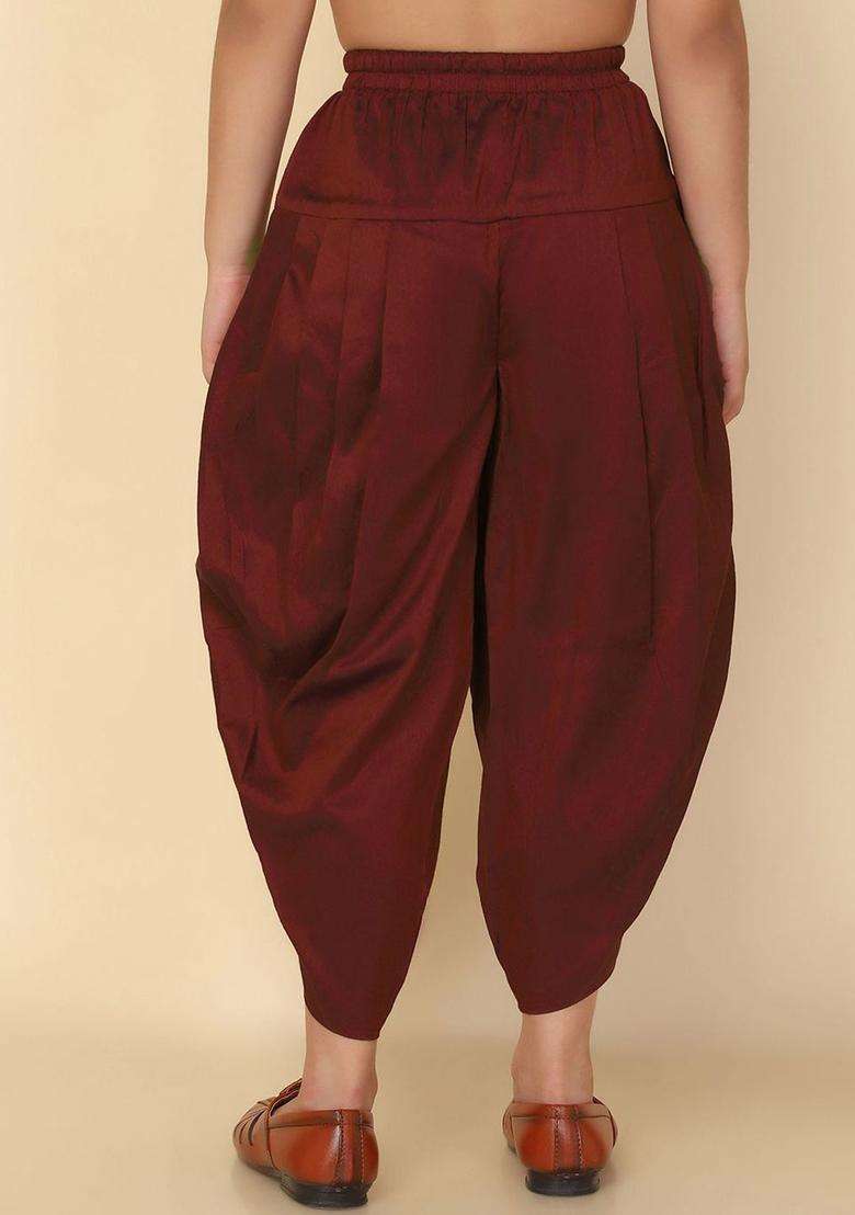 Maroon Solid Cotton Dhoti For Boys  - Indya