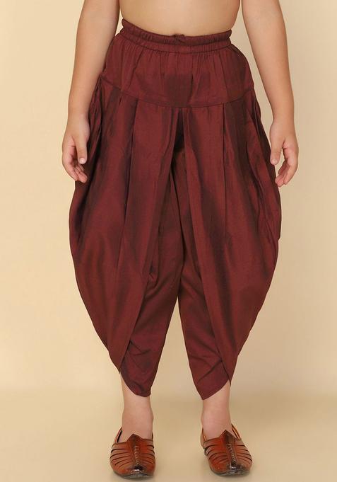 Maroon Solid Cotton Dhoti For Boys 