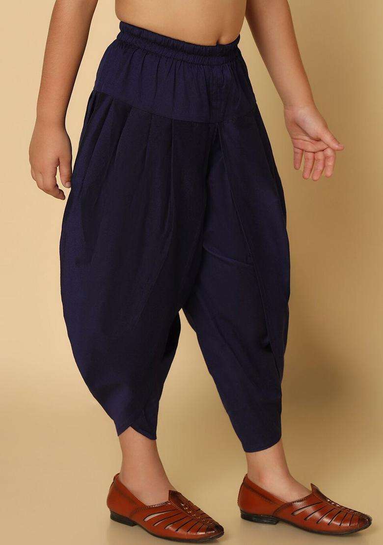 Navy Blue Solid Cotton Dhoti For Boys  - Indya