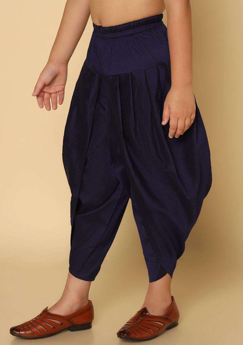 Navy Blue Solid Cotton Dhoti For Boys  - Indya