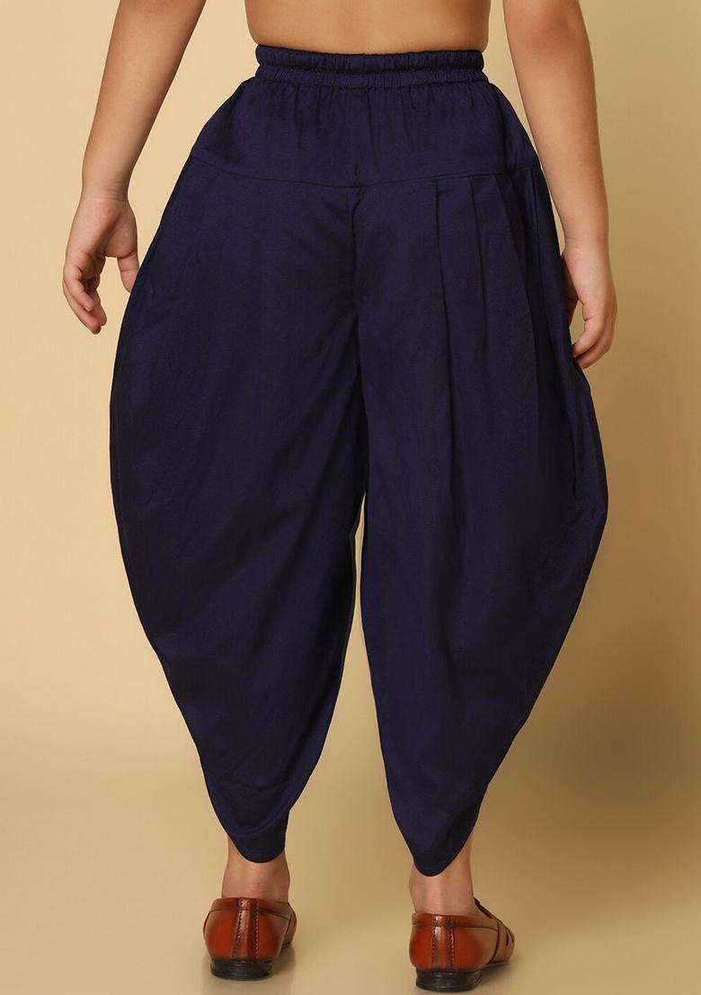 Navy Blue Solid Cotton Dhoti For Boys  - Indya