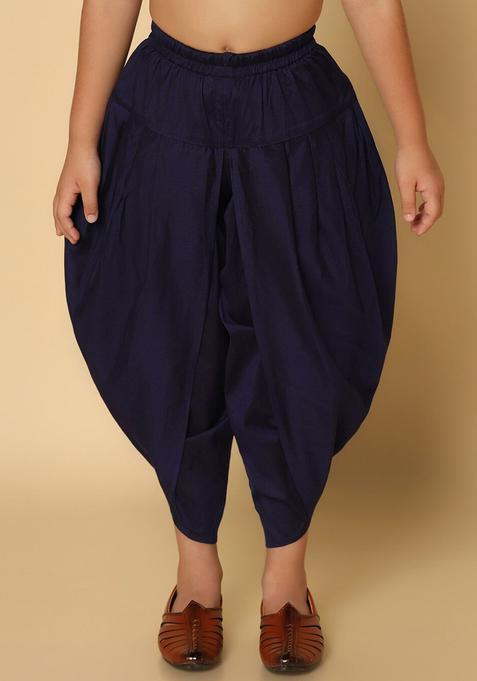 Navy Blue Solid Cotton Dhoti For Boys 