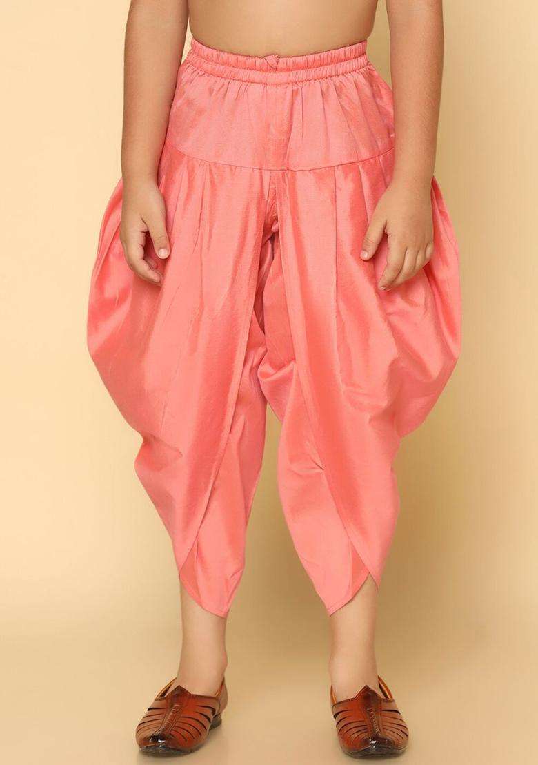 Pink Solid Cotton Dhoti For Boys  - Indya