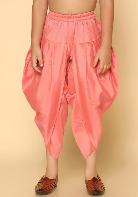 Pink Solid Cotton Dhoti For Boys 