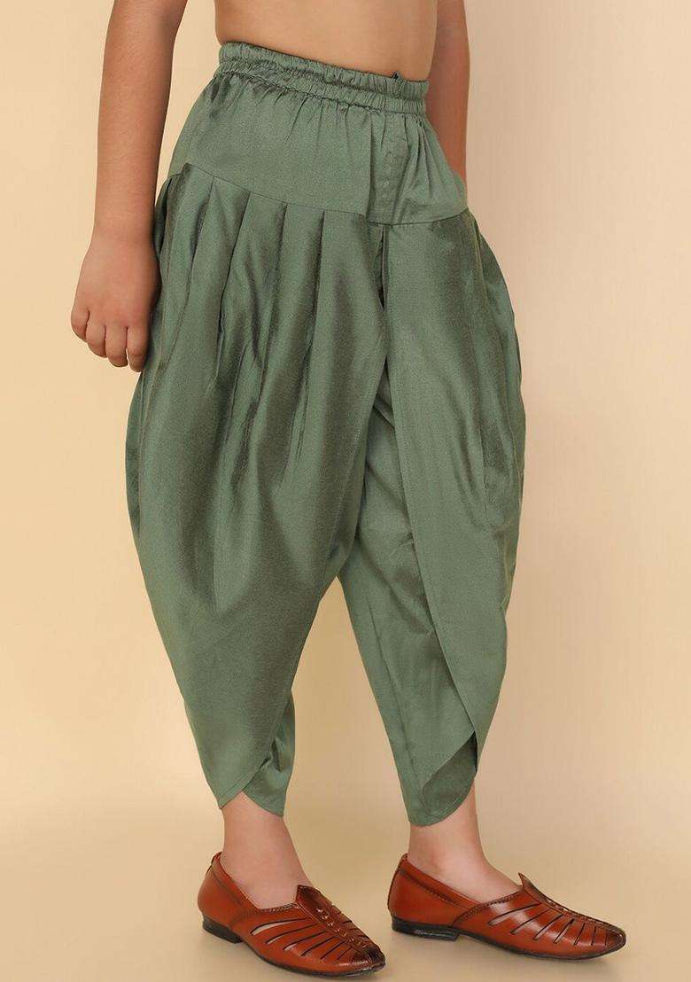 Green Solid Cotton Dhoti For Boys  - Indya