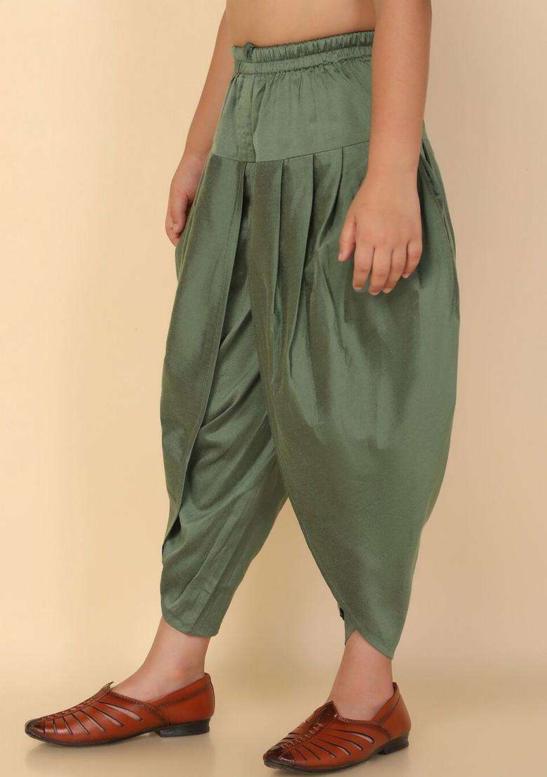 Green Solid Cotton Dhoti For Boys  - Indya
