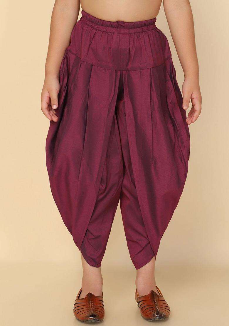 Burgundy Solid Cotton Dhoti For Boys  - Indya
