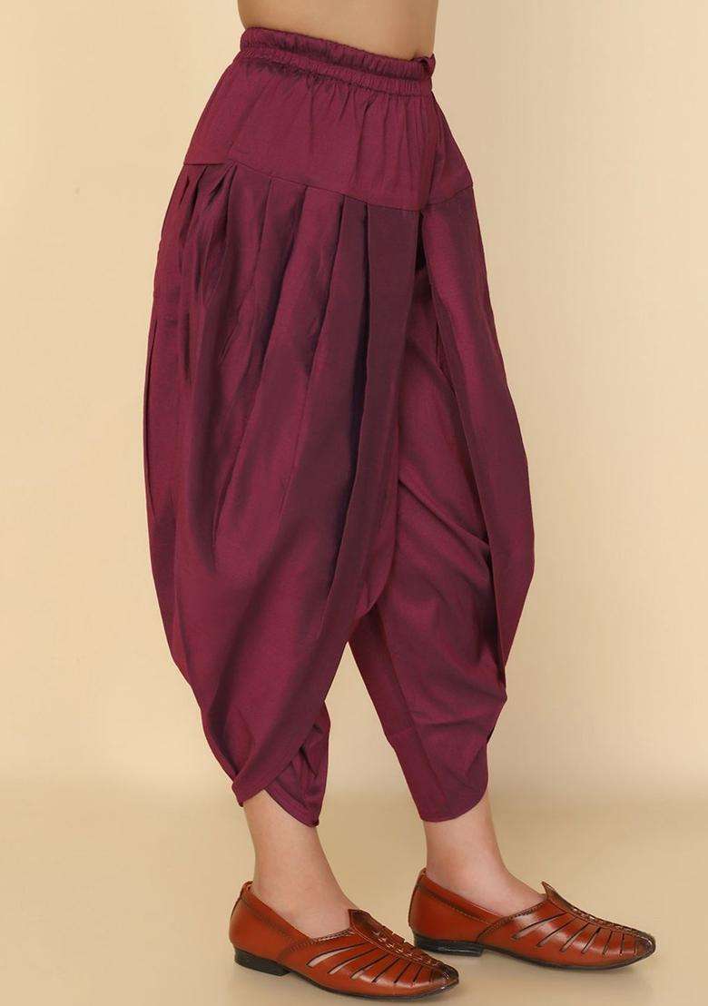 Burgundy Solid Cotton Dhoti For Boys  - Indya