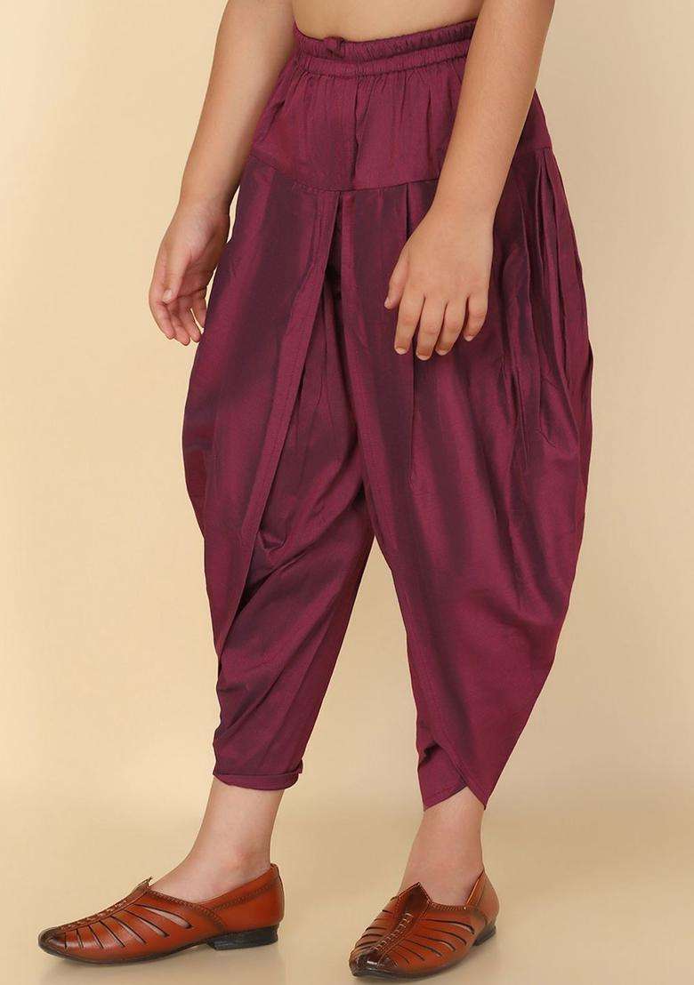 Burgundy Solid Cotton Dhoti For Boys  - Indya