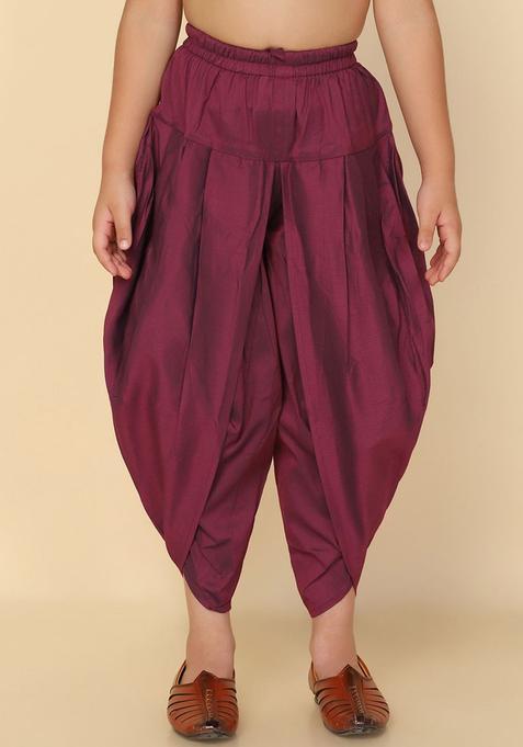 Burgundy Solid Cotton Dhoti For Boys 