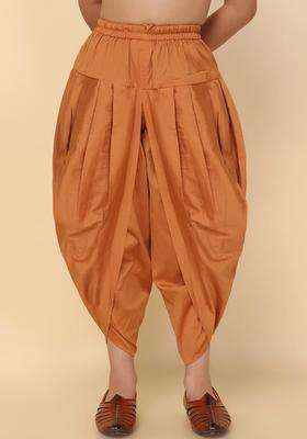 Mustard Solid Cotton Dhoti For Boys 
